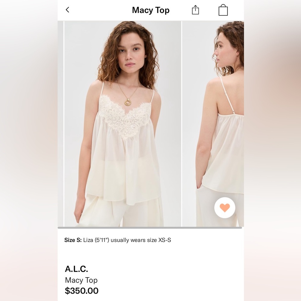 NWT A.L.C. Macy Top Cream Size Large